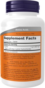 NOW Foods, Double Strength L-Lysine Lizin Çift Güçlü, Amino Asit 1,000 mg, 100 Tablet - Görsel 2