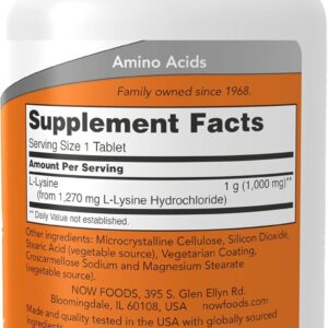 NOW Foods, Double Strength L-Lysine Lizin Çift Güçlü, Amino Asit 1,000 mg, 100 Tablet
