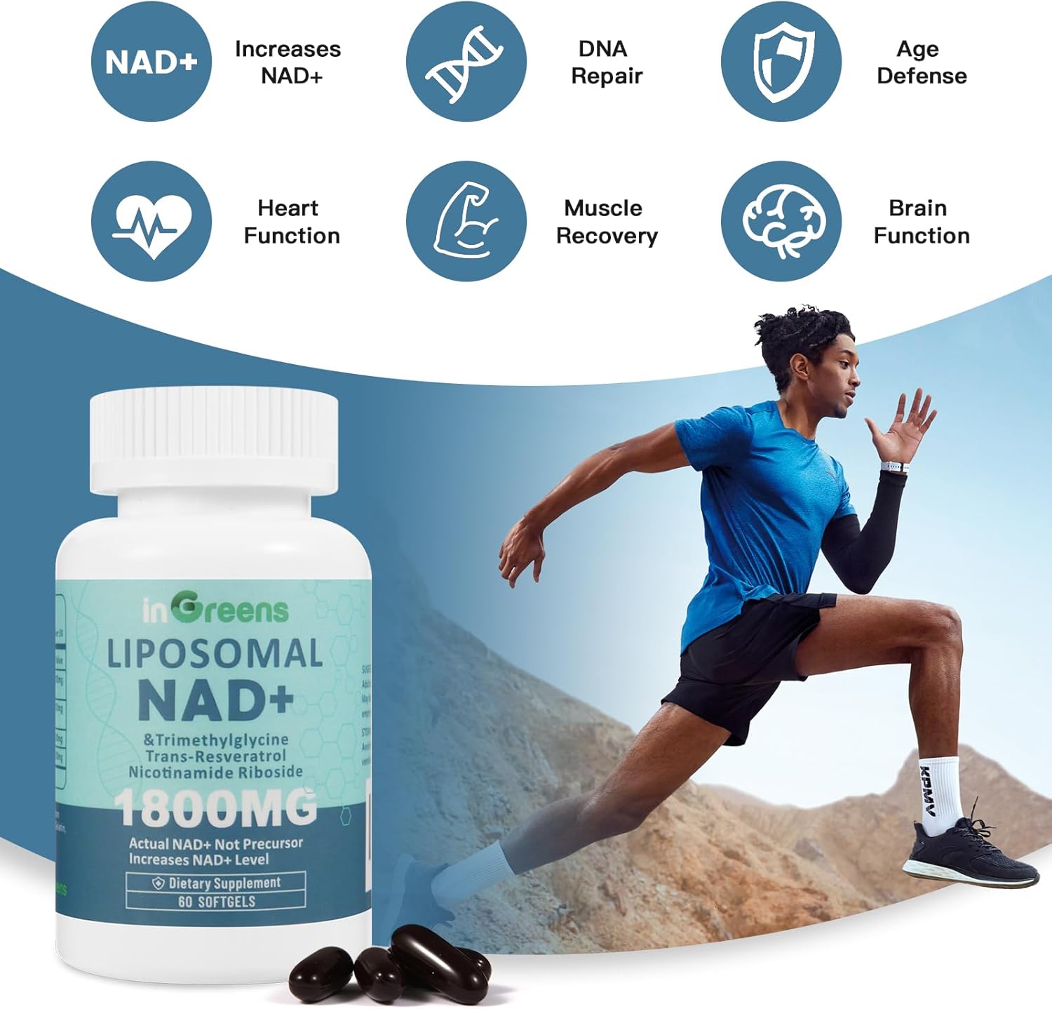 inGreens Liposomal NAD+TMG+RESVERATROL+NİCOTİNAMİDE Supplement 1800 mg 60 Softgel - Görsel 3