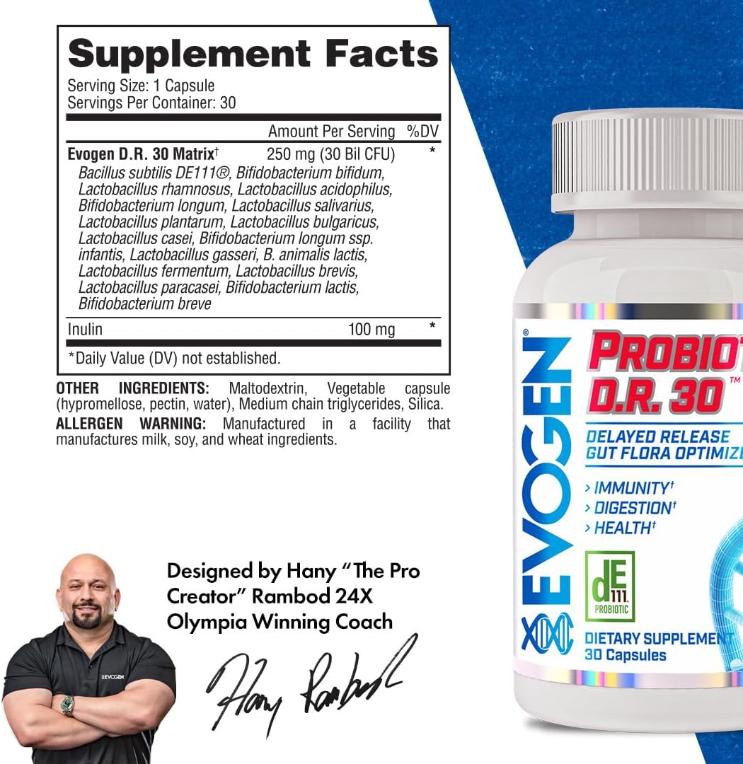 Evogen Probiotic D.R. lactobacillus Gut Flora Optimizer Immunity Digestion Health 30 Billion CFUs 30 Caps - Görsel 3