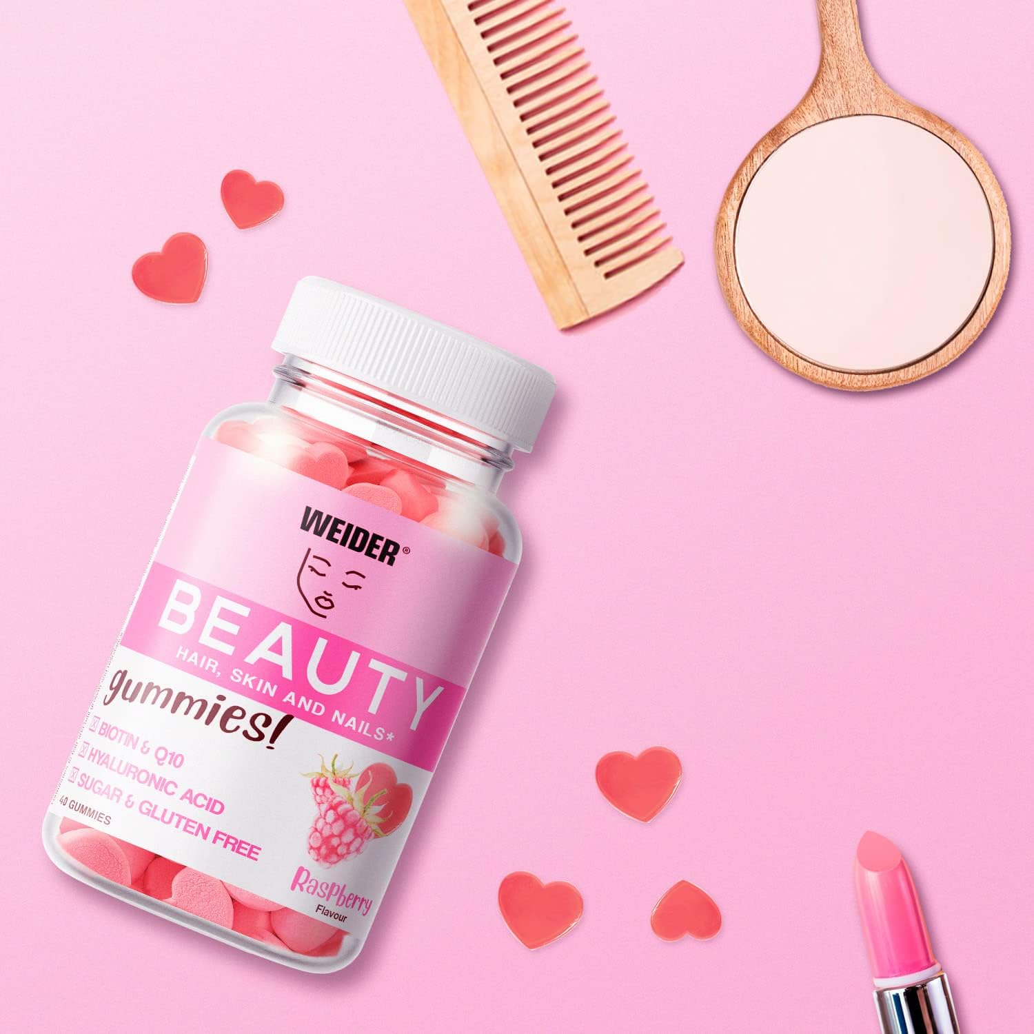 Weider Beauty Gummies – Nourishes Hair Skin Anti-ageing Q19 biotin -Vitamin C – zinc hyaluronic acid 40 gum