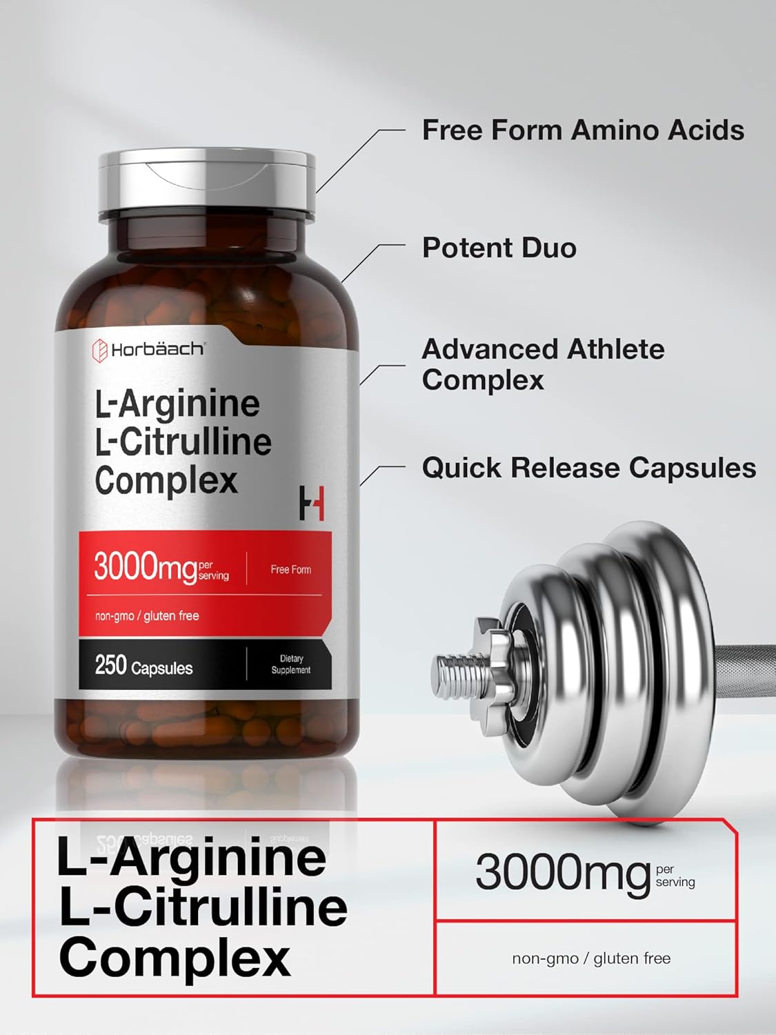 Horbaach L-Arginine(Arjinin) L-Citrulline(Sitrulin) Complex | 3000mg | 250 Caps - Görsel 2