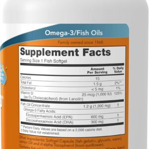 NOW Ultra Omega 3-D™, Omega 3 Fish Oil 1200 mg EPA 600 DHA 300 + Vitamin D-3 90 Softgels