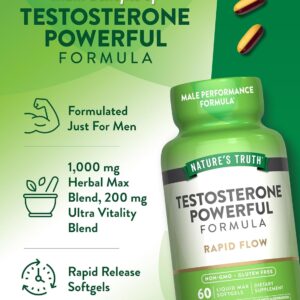Nature's Truth, Testo Powerful Longjack Tongkat Ali+Tribulus+Fenugreek+Dım+İndole 60 Liquid Max Softgels
