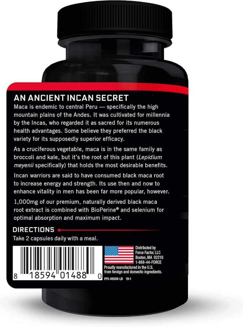 Force Factor Black Maca Root Vitality for Men 1000mg, 60 Capsules - Görsel 3