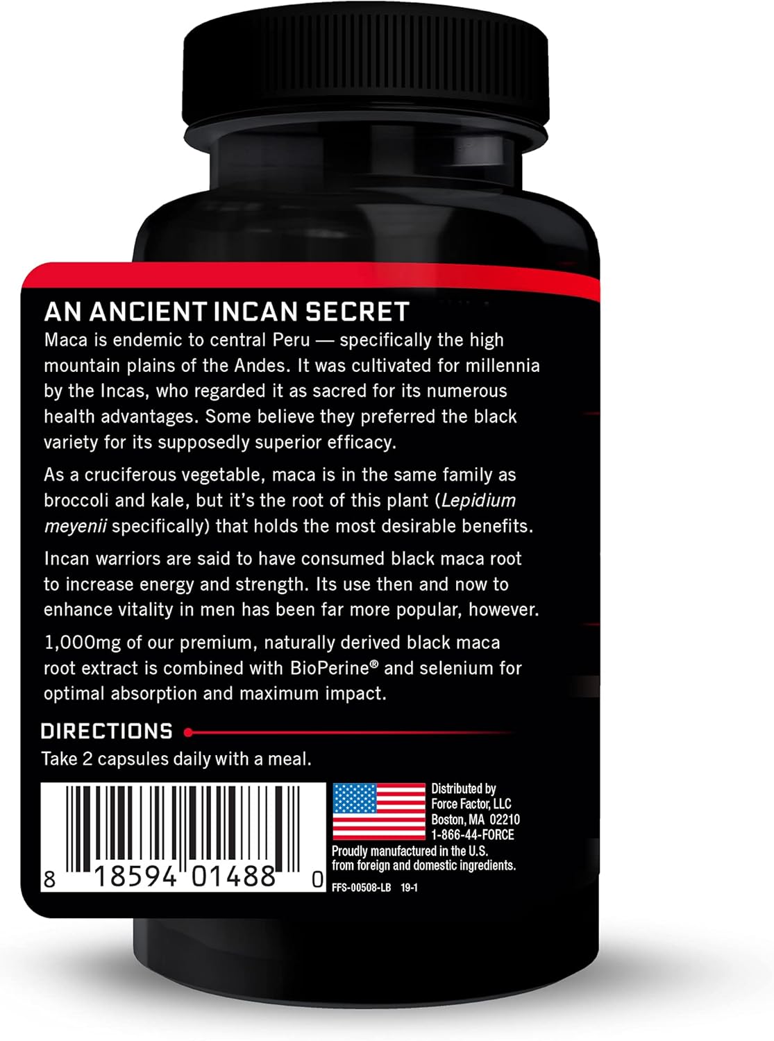 Force Factor Black Maca Root Vitality for Men 1000mg, 60 Capsules - Görsel 3