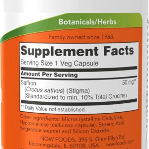 NOW Foods  Saffron Whole Herb 50 mg with 10% Crocins, 60 Veg Caps
