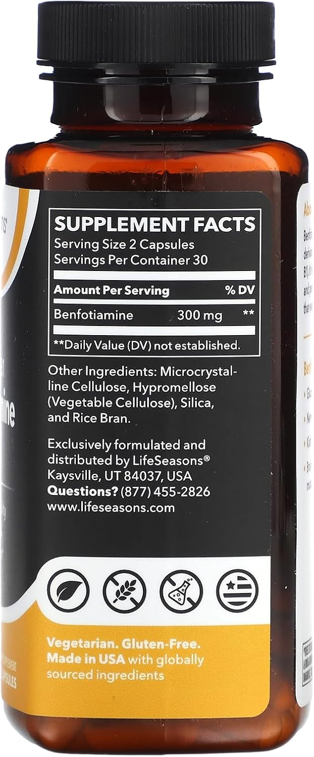 LifeSeasons Fat Soluble B1 Benfotiamine Glucose metabolism 60 Veg Caps - Görsel 2