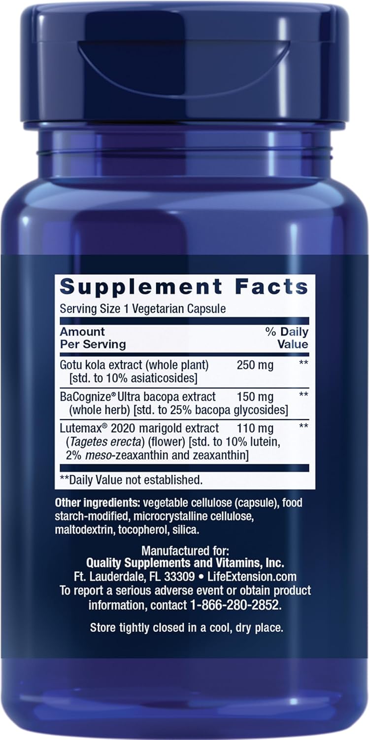 Life Extension Quick Brain Nootropic Lutein zeaxanthin gotu kola bacopa 30 Veg Caps - Görsel 2