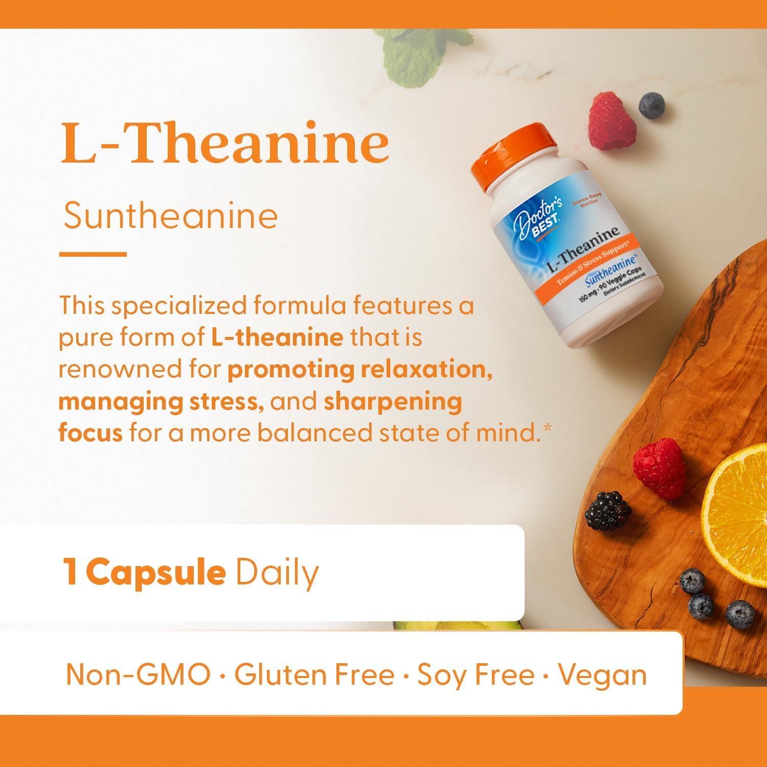 Doctor’s Best L-Theanine Contains Suntheanine Helps Reduce Stress & Sleep 150 mg 90 Caps