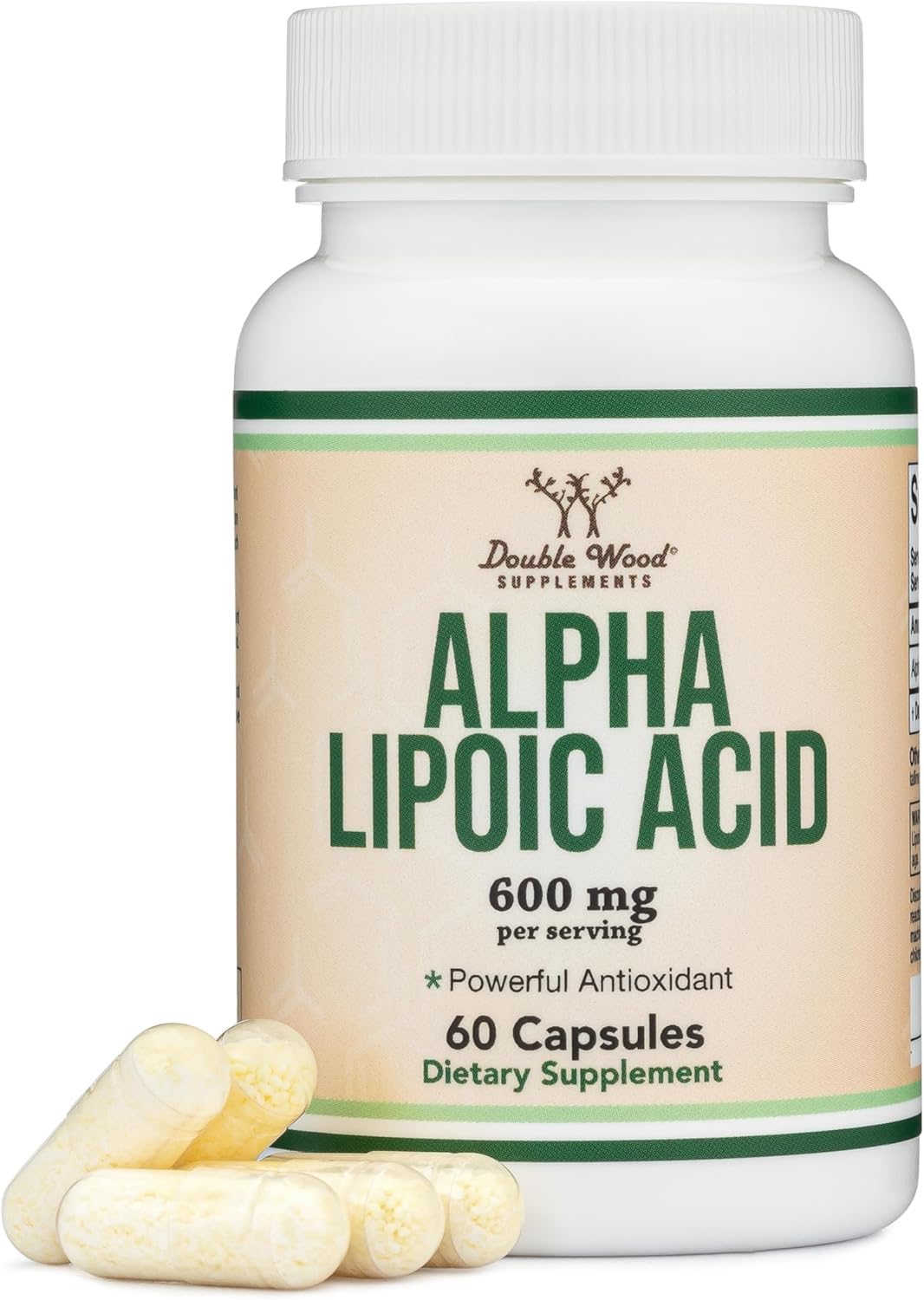 Double Wood Alpha Lipoic Potent Antioxidant for Neuropathy and Cardiovascular Health 600 Mg 60 Caps - Görsel 3