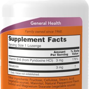 NOW Foods Supplements, Melatonin 3 mg, Free Radical Scavenger*, Healthy Sleep Cycle*, 180 Chewable Lozenges