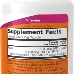 NOW Foods, Methyl Folate,(Co-Enzyme Koenzim B vitamini) 5000 mcg, 50 Vegetable Capsules