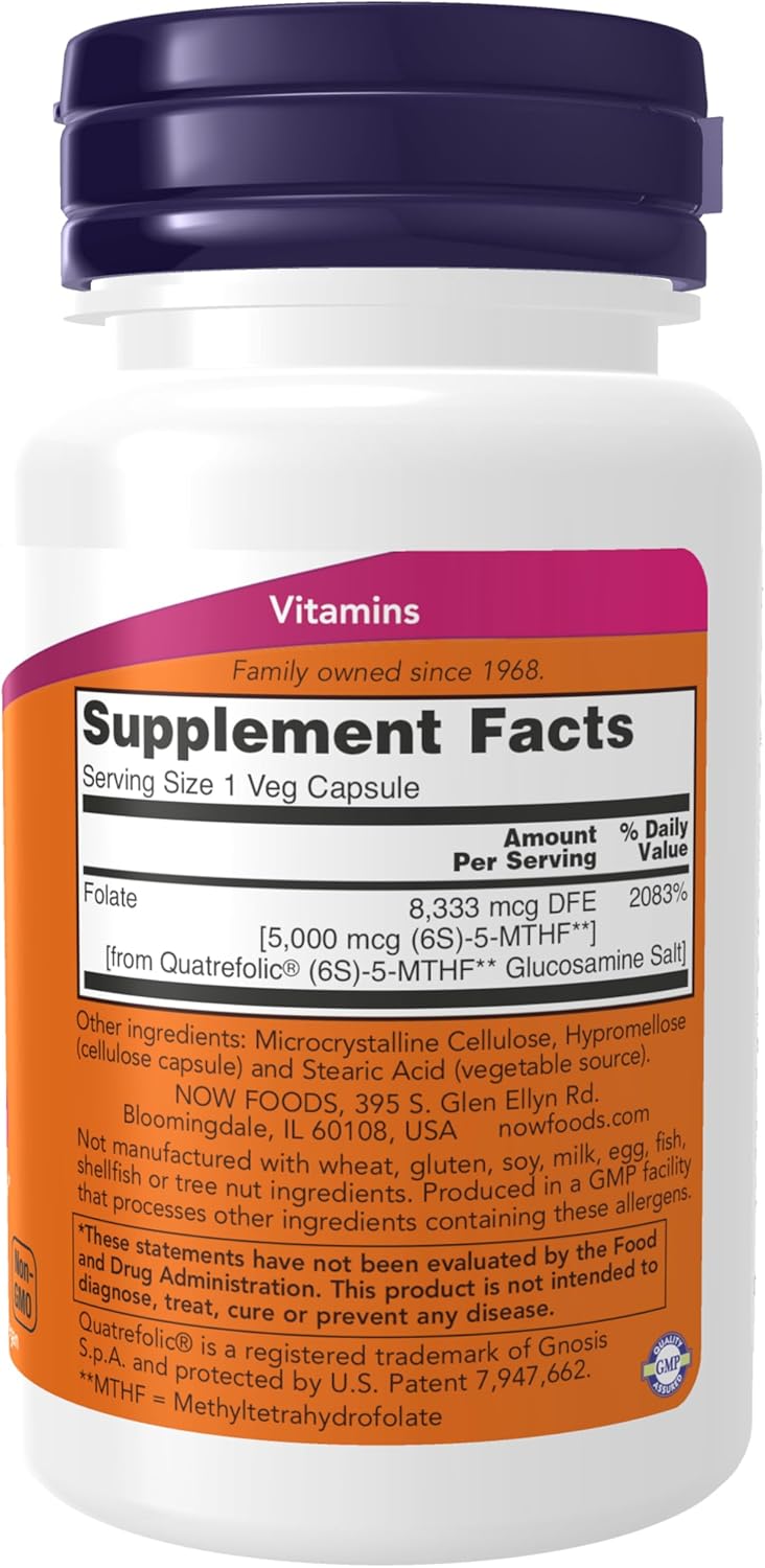 NOW Foods, Methyl Folate,(Co-Enzyme Koenzim B vitamini) 5000 mcg, 50 Vegetable Capsules - Görsel 2