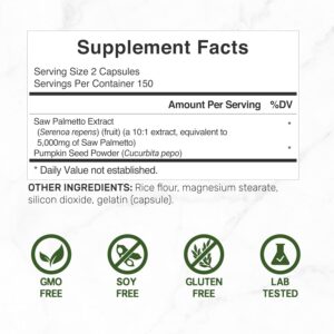 Deal Supplement Saw Palmetto 5000 mg with Pumpkin Seed 300 Caps Prostate Health DHT Blocker Hair - Görsel 3