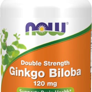 NOW Foods Ginkgo Biloba Supports Brain Health 120 mg Double Strength 50 Veg Caps
