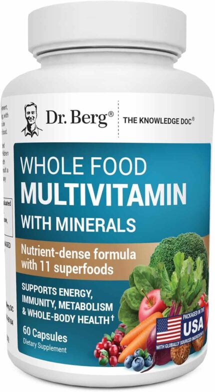 Dr. Berg Whole Food Multivitamin with Minerals Trace Mineral Benfotiamine Folate Alpha lipoic Acid 60 Caps