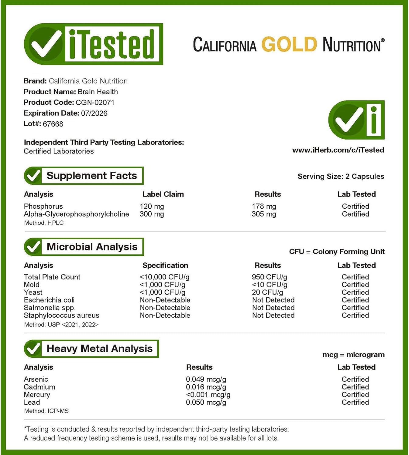 California Gold Nutrition Brain Health 60 Veggie Caps - Görsel 3