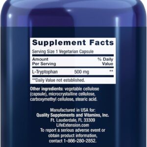 Life Extension L-Tryptophan 500 mg Serotonin Levels Sleep Mood, Stress Response 90 Vege Caps