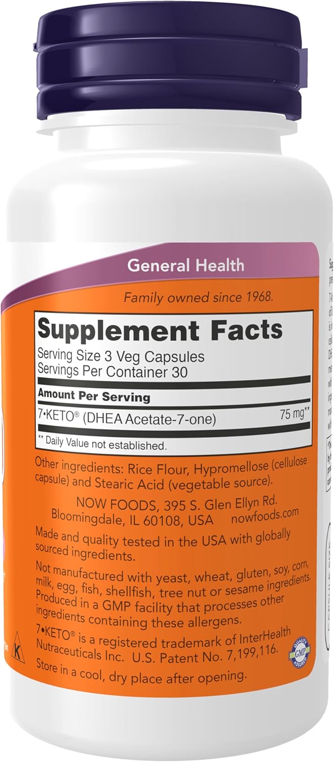 NOW Foods Supplements, 7-Keto DHEA Acetate-7-one 25 mg, Weight Management*, 90 Veg Capsules - Görsel 2