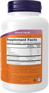 NOW Foods Lecithin 1200 mg with Phosphatidyl Choline 100 Softgels - Görsel 3
