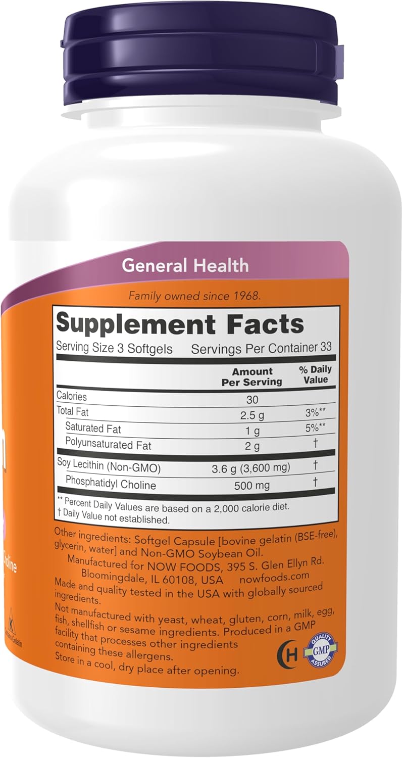 NOW Foods Lecithin 1200 mg with Phosphatidyl Choline 100 Softgels - Görsel 3
