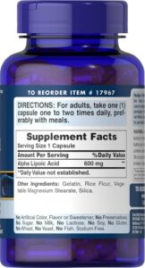 Puritans Pride Alpha Lipoic Acid 600 mg, 60 Caps - Görsel 2