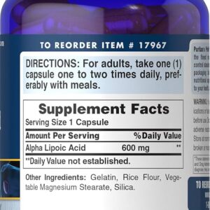 Puritans Pride Alpha Lipoic Acid 600 mg, 60 Caps