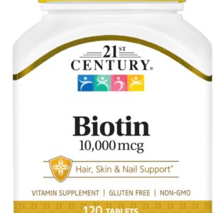 21st Century Biotin+Calcium Hair, Skin & Nail Support 10,000 mcg, Unflavored 120 Count