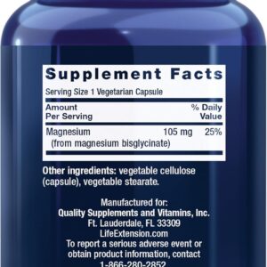 Life Extension Magnesium Glycinate Heart Health Bone Health Nerve and 90 Caps