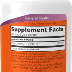 NOW Foods, CoQ10 Coenzyme Koenzim Grade Cardiovascular Health 100 mg, 50 Softgels