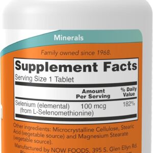 NOW Selenium(Selenyum) (L-Selenomethionine) 100 mcg, Essential Mineral*, 100 Tablets