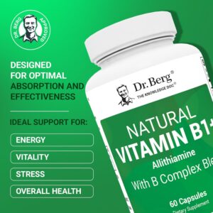 Dr. Berg Natural Vitamin B1 B6 B12 Complex Allithiamine Vitamin B1 Thiamin, Niacin, Folate, Magnesium & More – 60 Caps