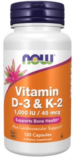 NOW Vitamin D3 + K2 120 Caps - MK-7 Synergy 120 Caps