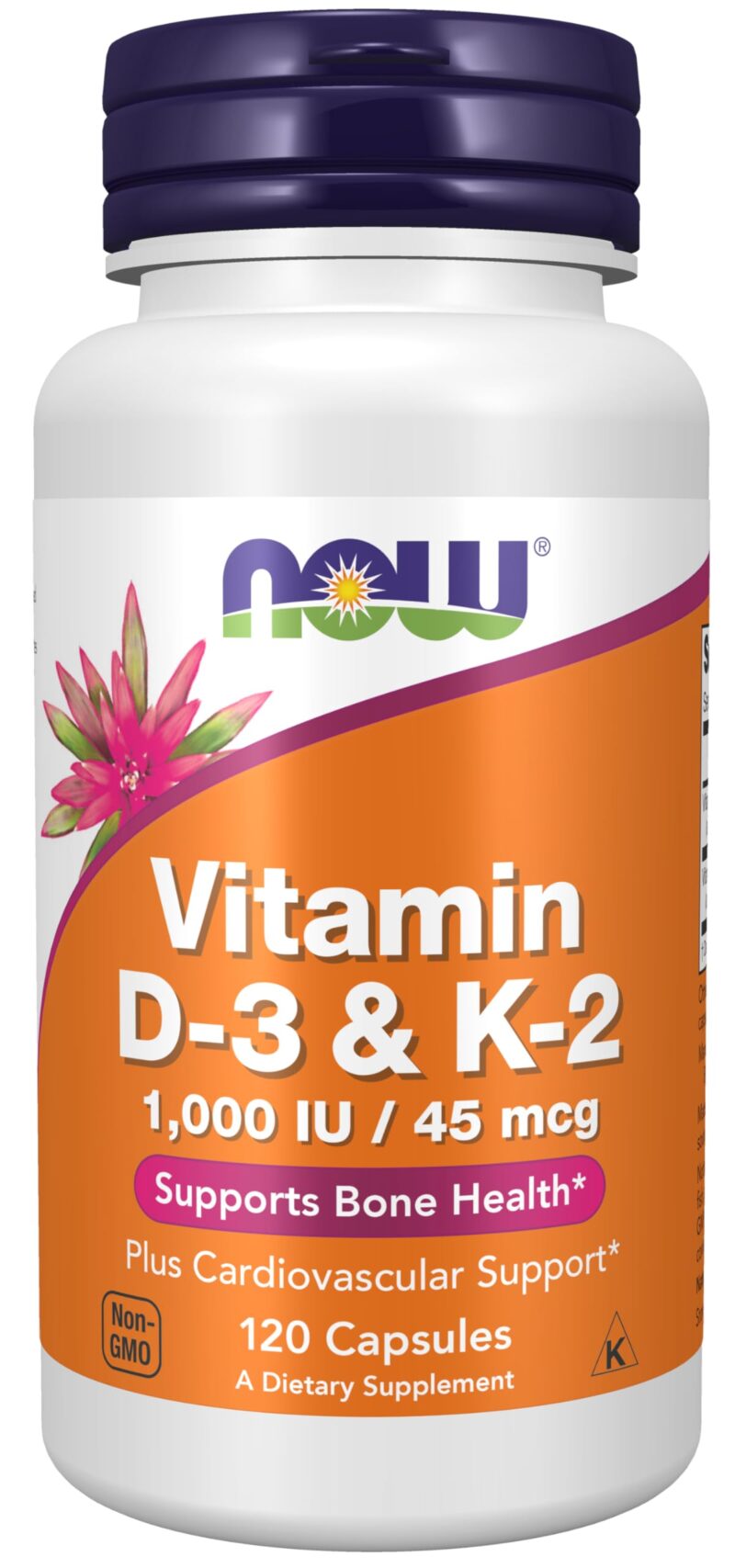 NOW Vitamin D3 + K2 120 Caps - MK-7 Synergy 120 Caps
