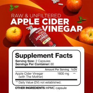 Nutrivein Premium Apple Cider Vinegar Digestion, Keto, Cleansing, and Balanced 1600 mg - 120 Caps - Görsel 2