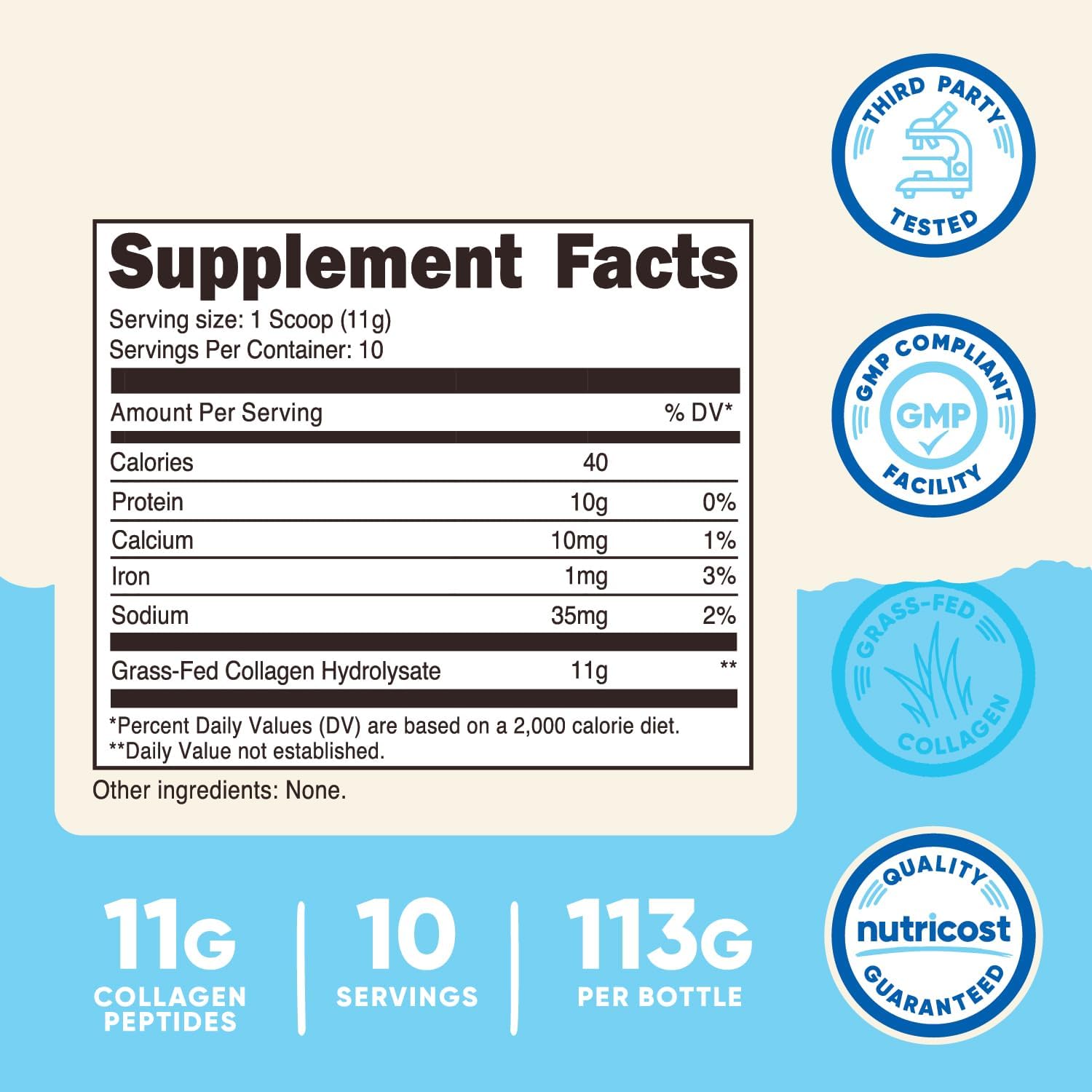 Nutricost Grass-Fed Collagen(Kolajen) Powder 4 oz (Unflavored) – Gluten Free and Non-GMO