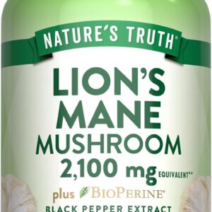 Nature’s Truth, Lion’s Mane(Aslan yelesi mantarı) Mushroom Plus BioPerine®, 2100 mg, 50 Capsules