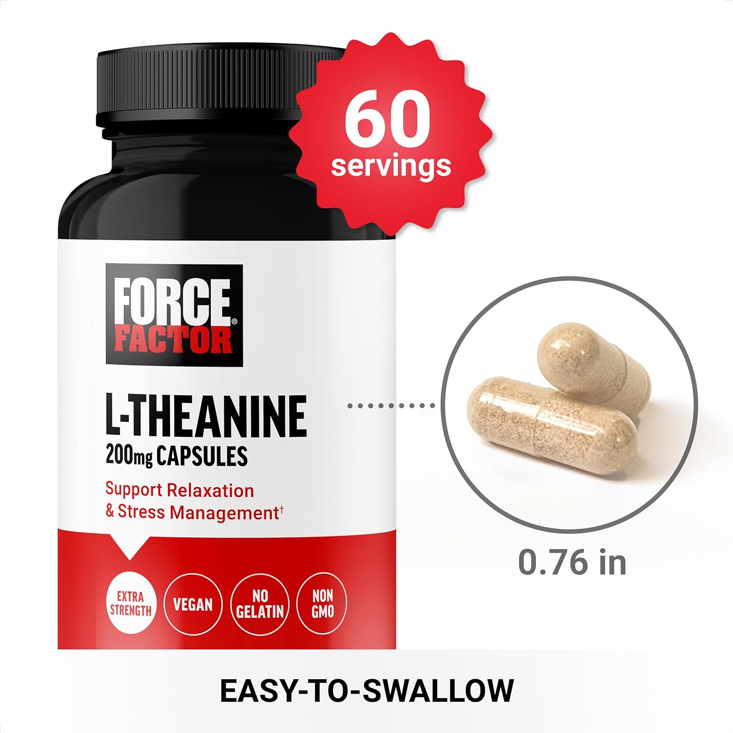 FORCE FACTOR Extra Strength L-Theanine Stress Relief, and Supporting Calm Relaxation 200mg 60 Veg - Görsel 3