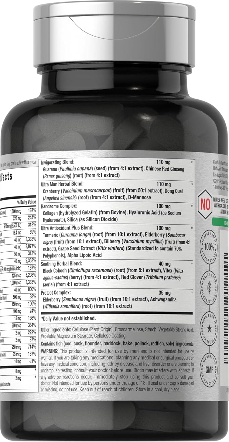 Horbaach Mens Multivitamin 50 Plus 60 Caplet Calcium Magnesium Molybdenum Vitamin A, B, C, D & E 50+ - Görsel 4