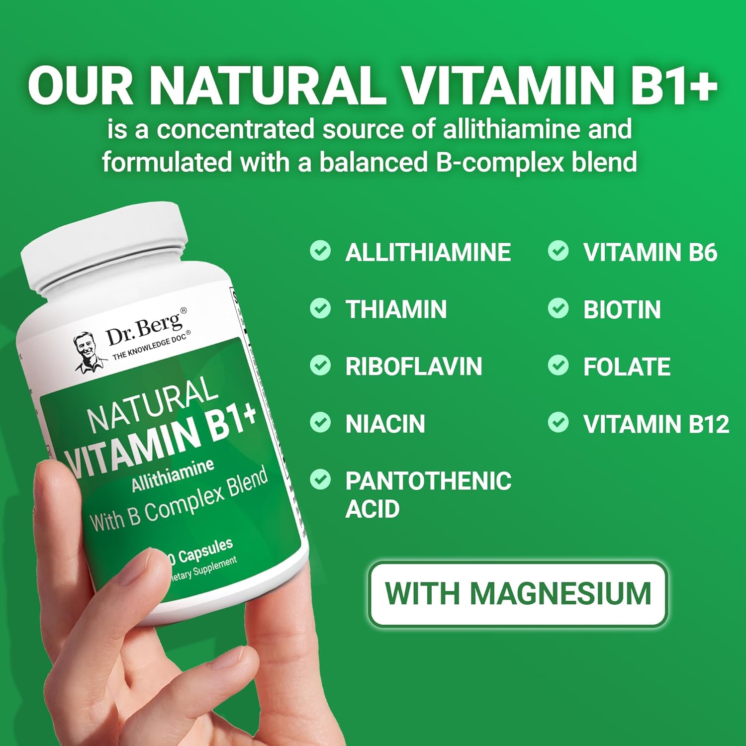 Dr. Berg Natural Vitamin B1 B6 B12 Complex Allithiamine Vitamin B1 Thiamin, Niacin, Folate, Magnesium & More - 60 Caps - Görsel 4