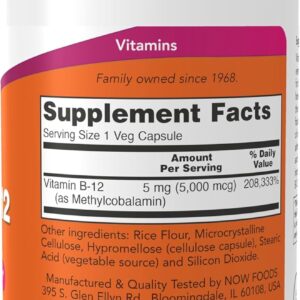 NOW Foods Supplements Methyl B-12 Nervous System Health 5000mcg, 90 Veg Caps