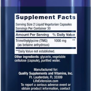 Life Extension TMG trimethylglycine Anti Aging 500 Mg 60 Caps