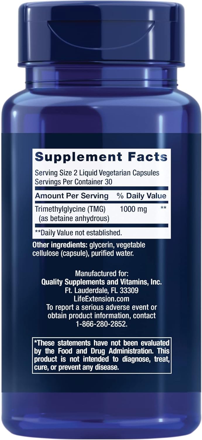 Life Extension TMG trimethylglycine Anti Aging 500 Mg 60 Caps - Görsel 2