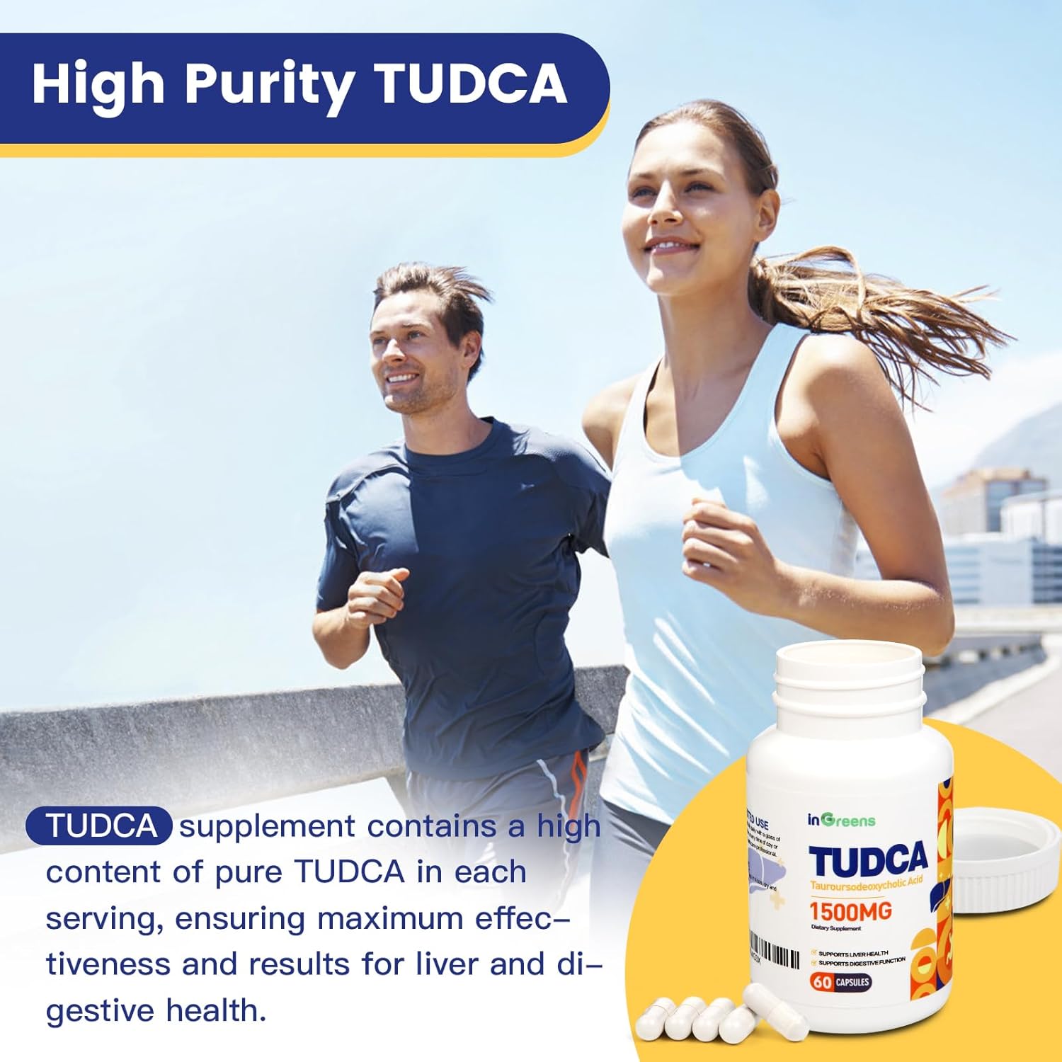 inGreens TUDCA High Pure Tauroursodeoxycholic Salts Liver Cleanse Detox and Repair 1500 mg 60 Caps