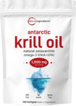 Micro Ingredients Antarctic Krill Oil Astaxanthin Omega-3s EPA & DHA 1000mg 150 Soft-Gels