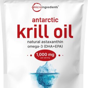 Micro Ingredients Antarctic Krill Oil Astaxanthin Omega-3s EPA & DHA 1000mg 150 Soft-Gels