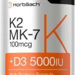 Horbäach Vitamin D3 K2 5000 iu 100mcg MK-7 Complex 180 Softgel
