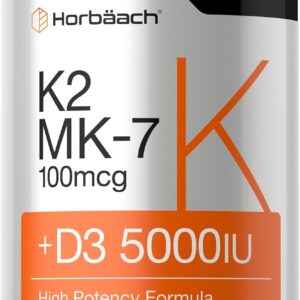 Horbäach Vitamin D3 K2 5000 iu 100mcg MK-7 Complex 180 Softgel