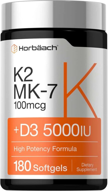 Horbäach Vitamin D3 K2 5000 iu 100mcg MK-7 Complex 180 Softgel